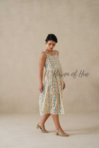 Cotton Midi Dress Summer Colorful Geometric Print Tie-Strap A-Line Casual Sun Dress - Multicolor Pastel