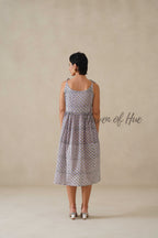 Cotton Midi Dress Summer Floral Print Tie-Strap A-Line Casual Sun Dress - Lavender & Sage Green