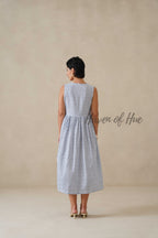 Blue Cotton Midi Dress for Women, Sleeveless Boho Summer Sundress