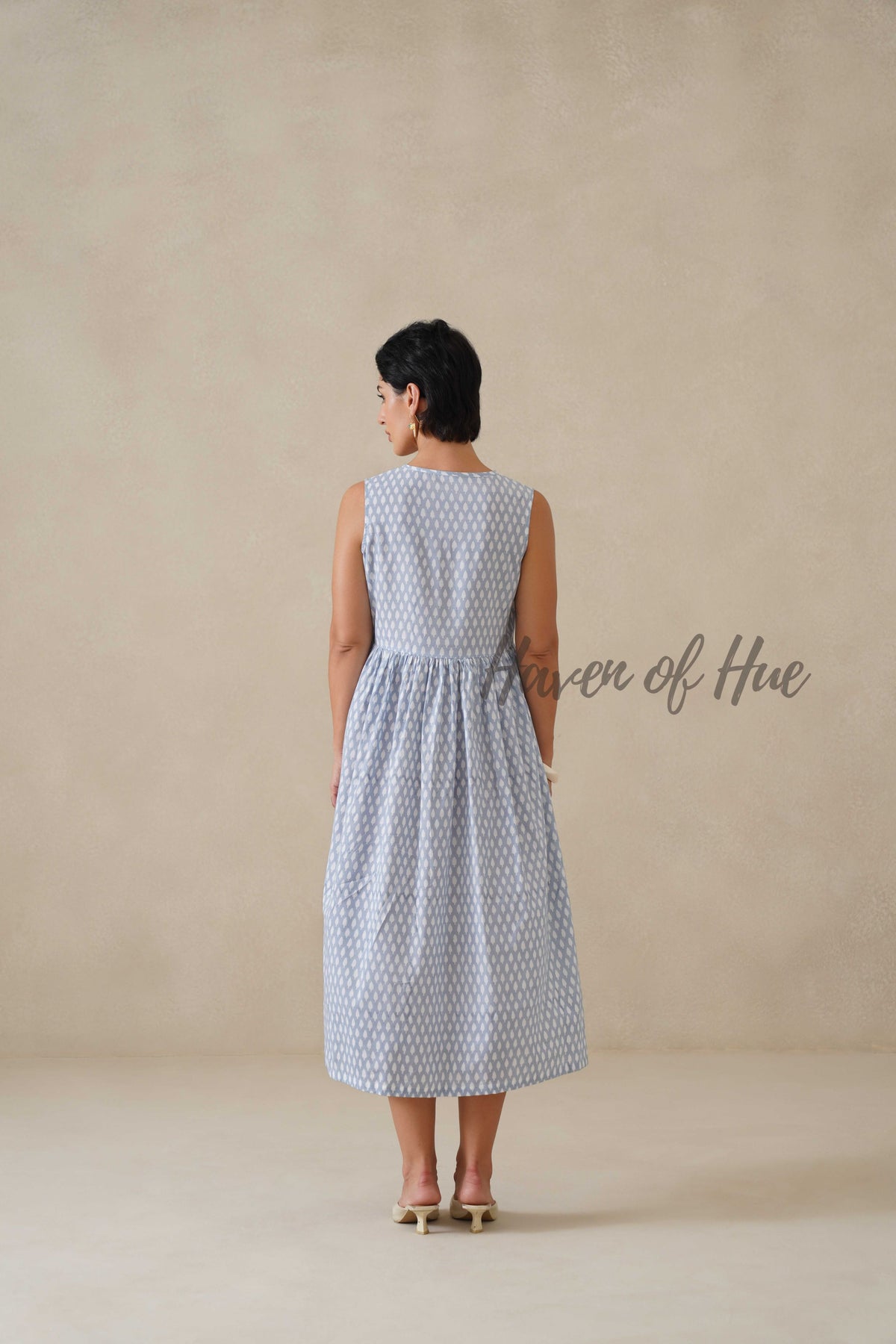 Blue Cotton Midi Dress for Women, Sleeveless Boho Summer Sundress