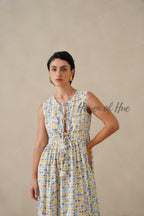 Cotton Midi Dress Sleeveless Boho Geometric Print Summer Sundress for Women - Relaxed Fit Casual A-Line Dress