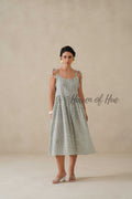 Cotton Midi Dress Summer Boho Print Sleeveless A-Line Casual Sun Dress for Women - Sage Green & White