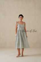 Cotton Midi Dress Summer Boho Print Sleeveless A-Line Casual Sun Dress for Women - Sage Green & White