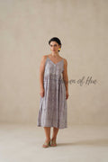 Cotton Midi Dress Summer Boho Lavender Floral Button-Front V-Neck Sun Dress for Women