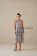 Cotton Midi Dress Summer Floral Print Tie-Strap A-Line Casual Sun Dress - Lavender & Sage Green