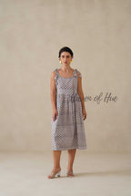 Cotton Midi Dress Summer Floral Print Tie-Strap A-Line Casual Sun Dress - Lavender & Sage Green