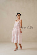 Cotton Midi Dress Summer Gingham Plaid Tie-Strap A-Line Casual Sun Dress - Red & White