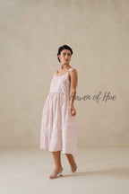 Cotton Midi Dress Summer Gingham Plaid Tie-Strap A-Line Casual Sun Dress - Red & White