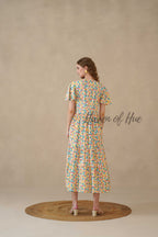 Multicolor Cotton Tiered Dress with Boho Geometric Print