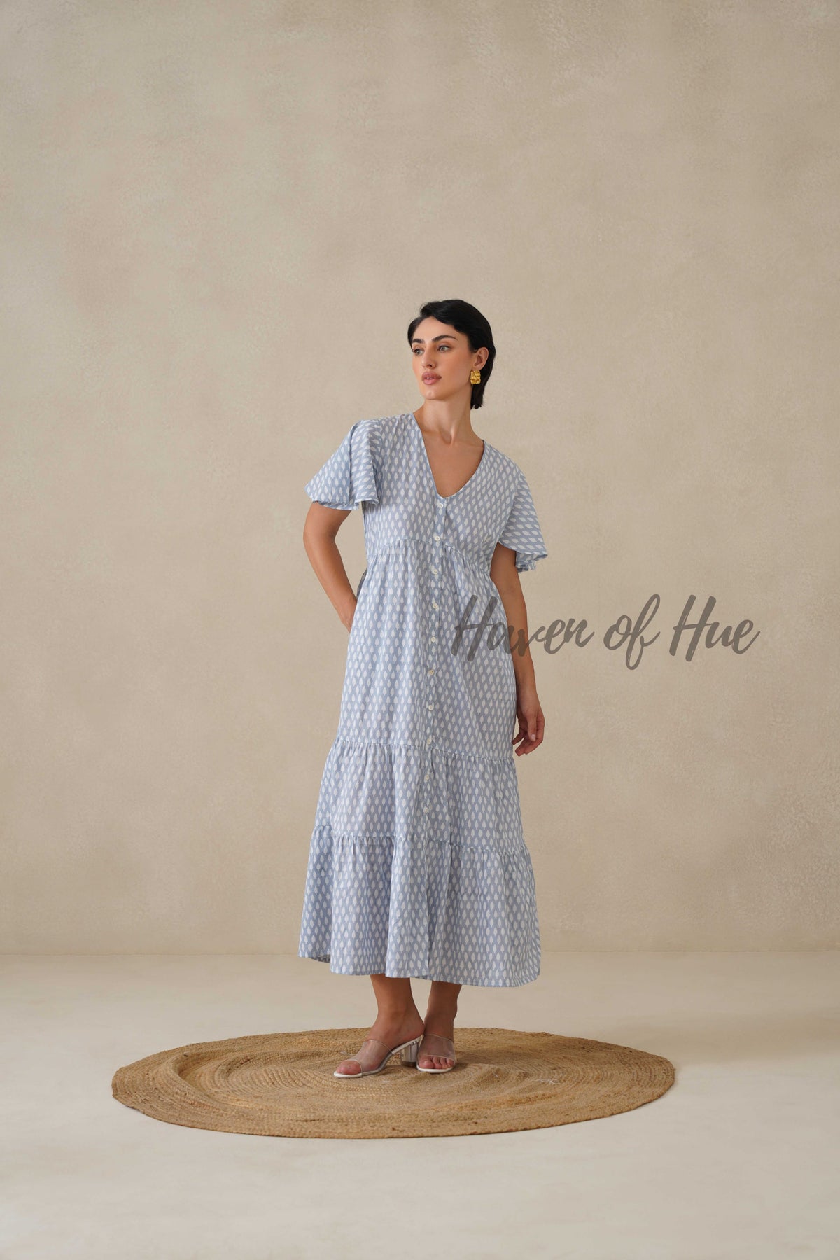Women Cotton Tunic Dress - Hand Block Print Boho Maxi