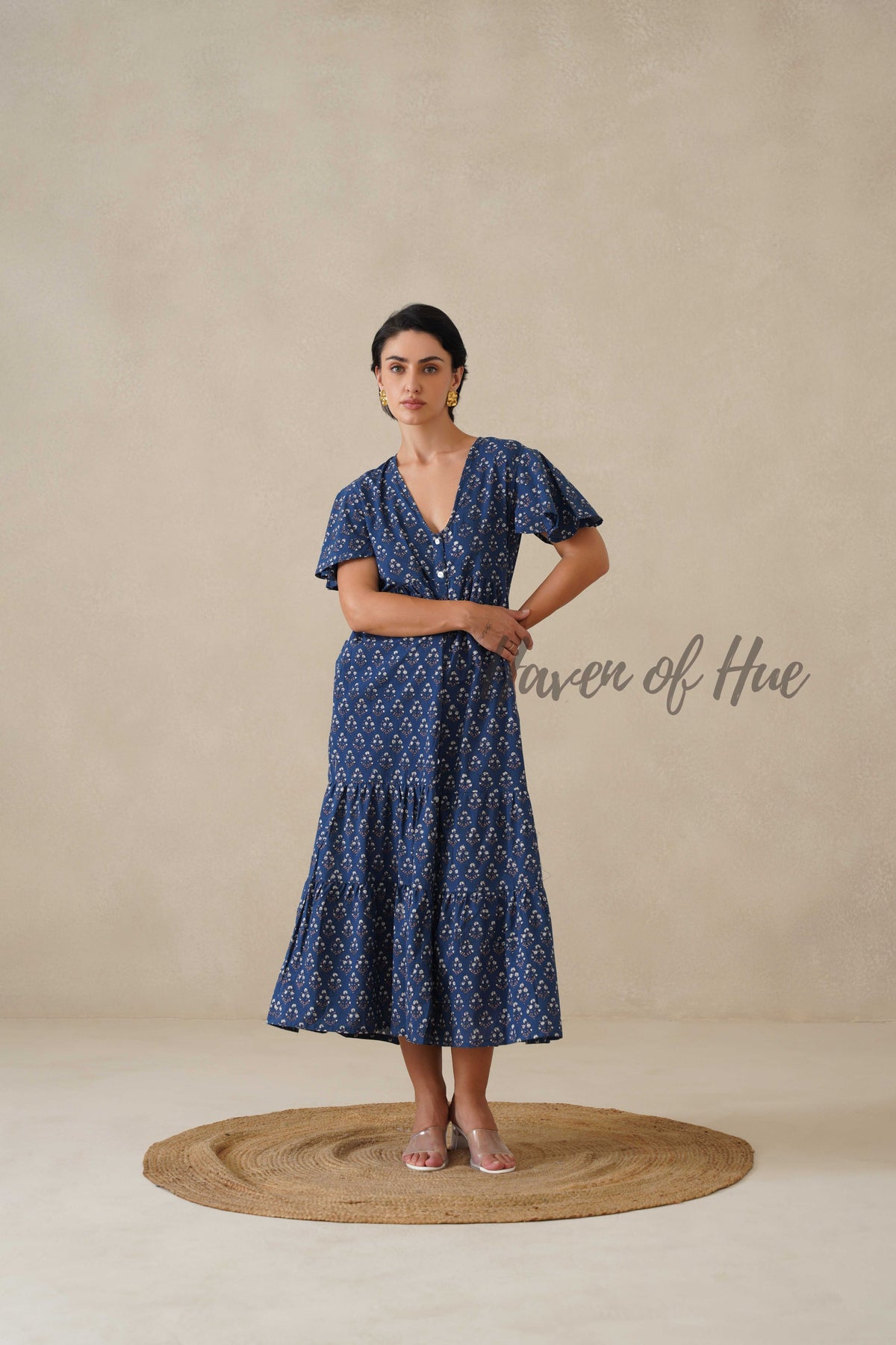 Women Cotton Tunic Top - Hand Block Print Floral Boho Blouse - Relaxed Fit Summer Cotton Top - Indigo Blue Artisan Crafted Fashion