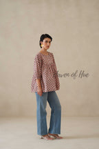 Women Cotton Tunic Top - Hand Block Printed Boho Floral Blouse