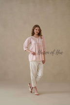Women’s Terracotta Orange Floral A-Line Blouse | Hand Block Printed Button-Yoke Tuni