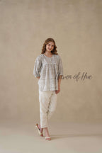 Women’s Gray Floral Hand Block Printed Cotton A-Line Boho Blouse