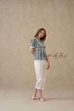 Women’s Multicolor Floral Cotton Top with Lace Peter Pan Collar