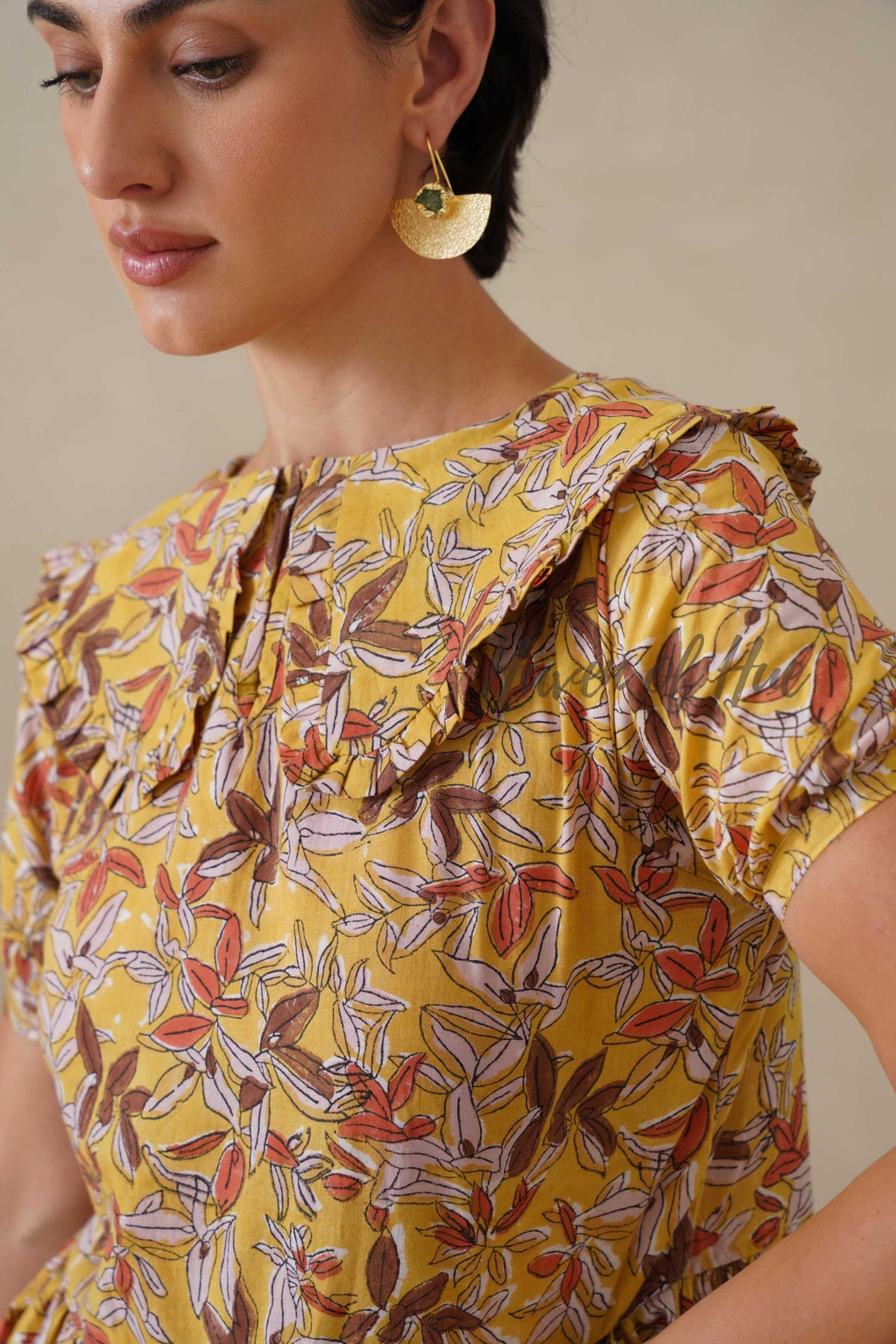 Yellow Floral Cotton Dress | Boho Summer Midi Dress for Women