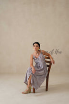 Cotton Midi Dress Summer Boho Lavender Floral Button-Front V-Neck Sun Dress for Women