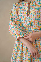 Multicolor Full Sleeve Cotton Dress with Geometric Print