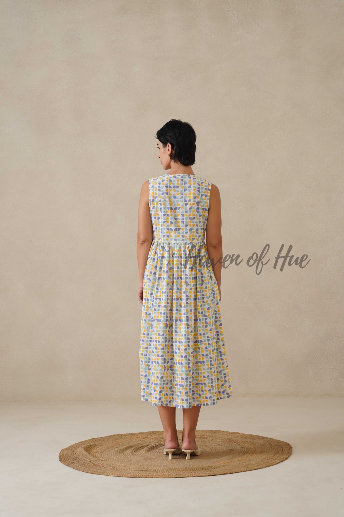 Cotton Midi Dress Sleeveless Boho Geometric Print Summer Sundress for Women - Relaxed Fit Casual A-Line Dress