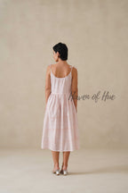 Cotton Midi Dress Summer Gingham Plaid Tie-Strap A-Line Casual Sun Dress - Red & White