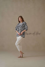 Women’s Gray Floral Hand Block Printed Cotton Relaxed Boho Blouse