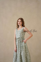 Green Block Print Sleeveless Cotton Midi Summer Dress