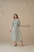 Green Full Sleeve Cotton Dress with Geometric Print