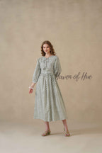 Green Full Sleeve Cotton Dress with Geometric Print