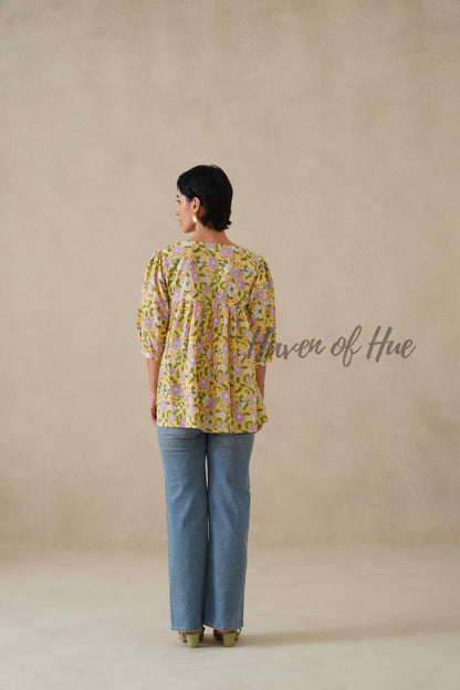 Women Cotton Tunic Top - Hand Block Printed Floral Boho Summer Blouse in 100% Breathable Cotton