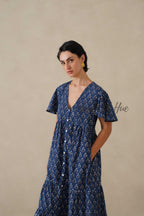 Women Cotton Tunic Top - Hand Block Print Floral Boho Blouse - Relaxed Fit Summer Cotton Top - Indigo Blue Artisan Crafted Fashion