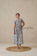 Women Cotton Tunic Top - Hand Block Print Peter Pan Collar Blouse - Grey Floral Boho Top - Artisan Crafted Relaxed Fit Summer Top