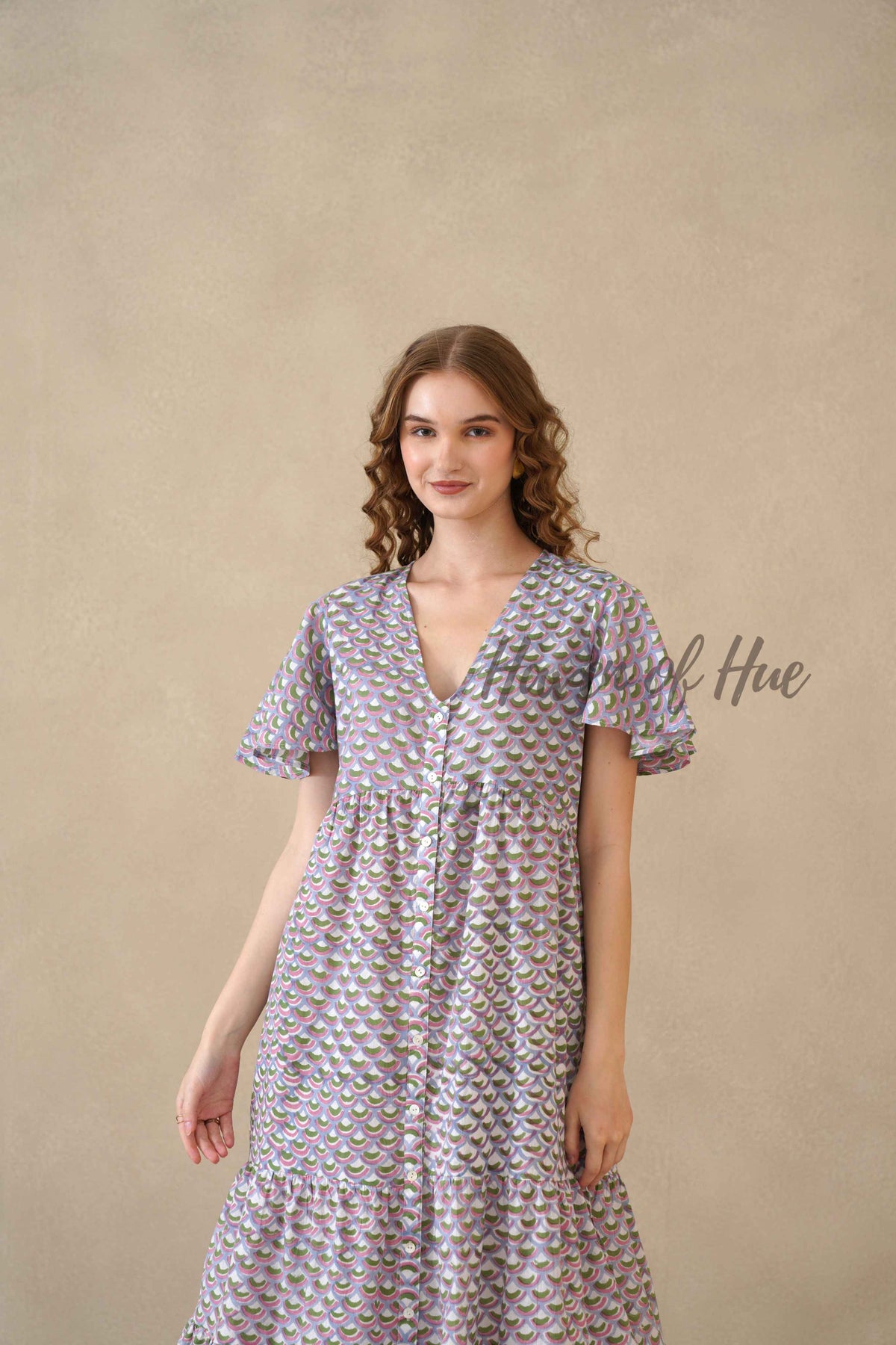 Purple Floral Maxi Dress Hand Block Print Cotton
