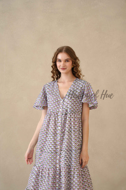 Purple Floral Maxi Dress Hand Block Print Cotton