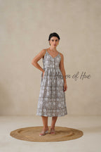 Women Cotton Tunic Top - Hand Block Print Cami Dress - Grey Floral Boho Tunic - Artisan Sleeveless Relaxed Fit Summer Dress