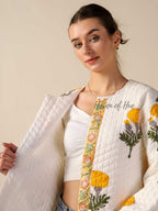 Hand Block Printed Cotton Quilted Jacket for Women Floral Boho Open Front Jacket