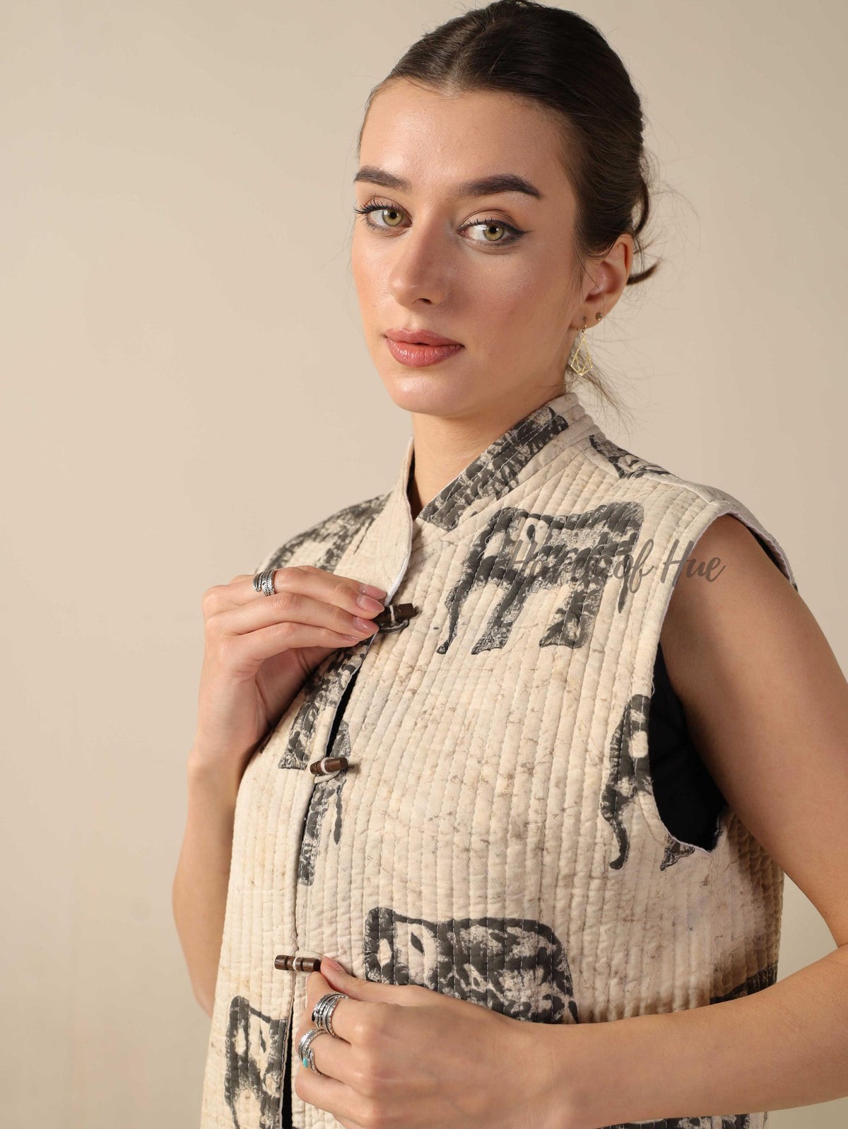 Elephant Print Quilted Cotton Vest Jacket Handmade Block Print Sleeveless Winter Jacket