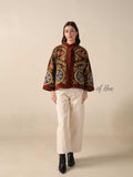 Women's Handcrafted Brown Suzani Velvet Jacket Floral Embroidered Boho Statement Coat