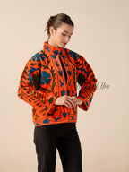 Women's Orange Suzani Velvet Jacket Teal Blue Floral Embroidered Boho Coat