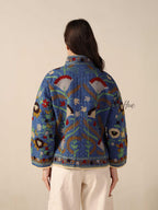 Kantha Suzani Embroidered Jacket Boho Quilted Cotton Coat, Handmade Folk Art Floral Jacket