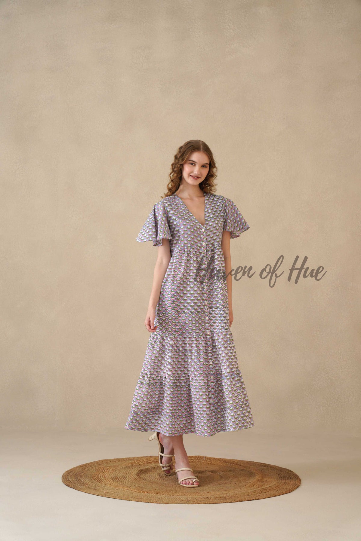 Purple Floral Maxi Dress Hand Block Print Cotton