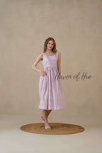 Purple Sleeveless Cotton Dress with Nautical Stripe Print