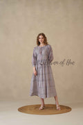 Purple Full Sleeve Cotton Dress with Scallop Print