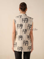 Elephant Print Quilted Cotton Vest Jacket Handmade Block Print Sleeveless Winter Jacket