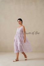 Purple Striped Cotton Dress | Sleeveless Button Down Midi Dress