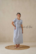 Blue Printed Cotton Dress | Vintage Ruffle Collar Midi Dress