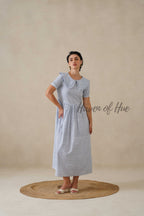 Blue Printed Cotton Dress | Vintage Ruffle Collar Midi Dress