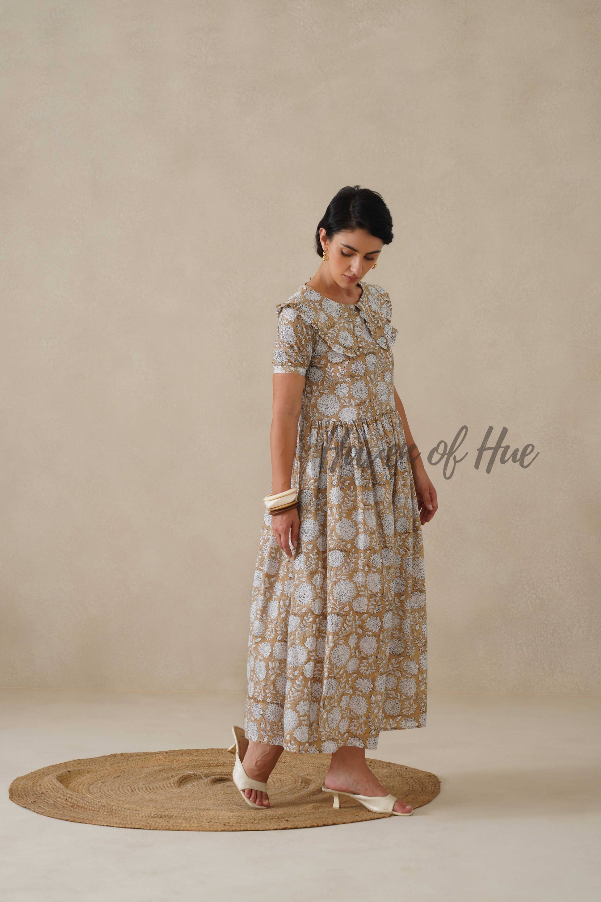 Beige Floral Cotton Dress