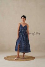 Navy Floral Cotton Dress | Sleeveless Button Down Midi Dress