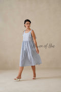 Blue Printed Cotton Dress | Tie Shoulder Summer Midi Dress