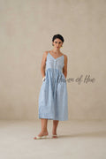Blue Striped Cotton Dress | Sleeveless Button Down Midi Dress
